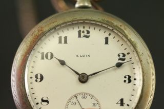 Vintage 1920 ' s Elgin Open Face Pocket Watch 4