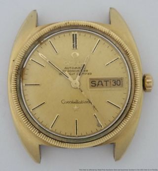 Strong Running 1970s Omega Constellation Chronometer Day Date Gold Top 2 Restore