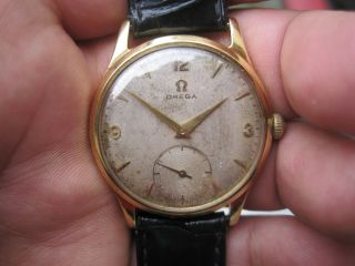 Rare 18k Gold Dennison Omega Calatrava Mens Wristwatch 1950 