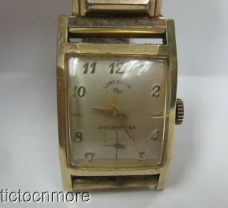 Vintage 14k Gf Lord Elgin 713 21 Jewel 7610 Solid Lugs Rectangle Case Watch Mens