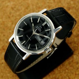 Authentic Omega Geneve Day Date Black Dial Stainless Steel Automatic Mens Watch 3