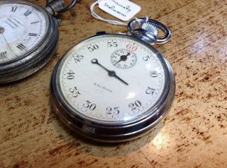 VINTAGE MILITARY CROWS FOOT STOPWATCH POCKET WATCH - LARGE ARROW ON BACK,  EXTRA 2
