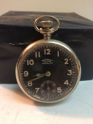 Vintage Ingersoll Eclipse Radiolite Radium Pocket Watch