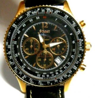 Men`s Stauer 19405 Rose Gold Midnight Flyboy Quartz Chronograph Wristwatch