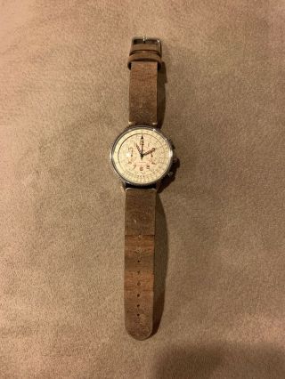 Stauer Men’s Stainless Steel Co - Pilot Watch With Brown Leather Band