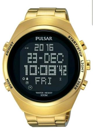 Pulsar Gents Gold Bracelet Digital Watch Pq2056x1 Rrp £225 Last One P&p