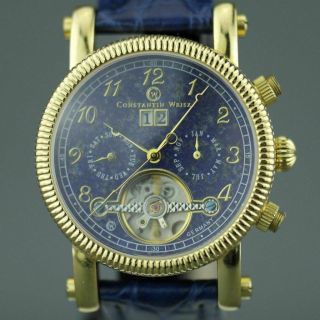 Constantin Weisz Automatic Open Heart Gold Plated Wrist Watch Date Blue Dial