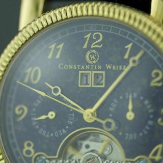 Constantin Weisz Automatic open heart gold plated wrist watch Date blue dial 2