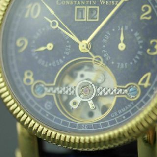 Constantin Weisz Automatic open heart gold plated wrist watch Date blue dial 3