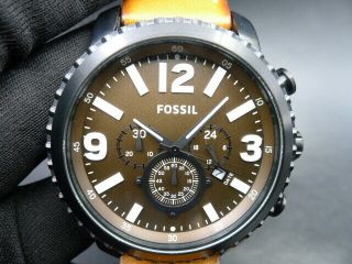 Old Stock - Fossil Bq2052 - Dark Brown Dial Brown Leather Men 