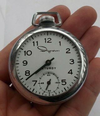Rare Vintage Ingraham Wind Up Pocket Watch Great Shape Sturdy Collectible Look
