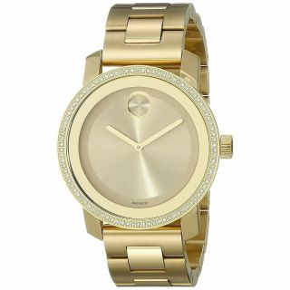 Movado Bold 90 Diamonds Swiss Gold Dial Gold Ion Plated Unisex Watch 3600150 Sd9