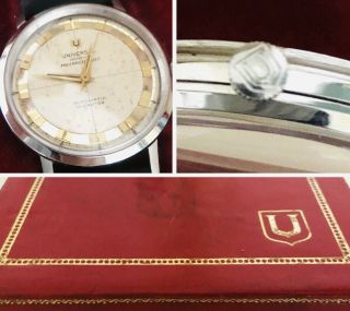 Rare Authentic Universal Geneve Polerouter Microtor Steel Vintage Watch