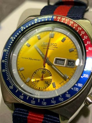 Seiko Pogue 6139 - 6005 Yellow / Pepsi Automatic Chronograph Vintage Full Service
