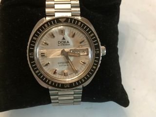 Vintage S/s Doxa By Synchron Conquistador Automatic Day - Date Men 