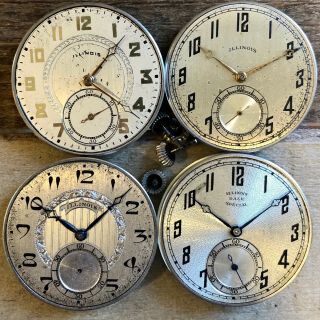 12s Illinois Pocket Watch Movements - 17 Jewel Double Roller,  Repairs Parts