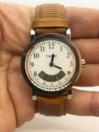 Tissot D380 Pre T - Touch Mens Wrist Watch Analog Digital Brown Leather Band Runs