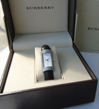Brushed Steel Ladies Burberry Watch With Black Strap - 14400 L - 01129