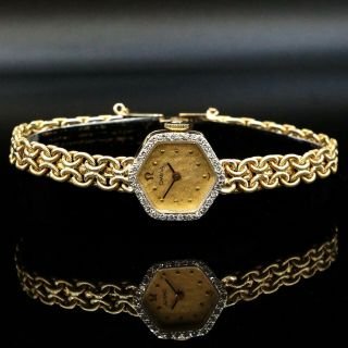 Rare Vintage Omega Octagonal Solid 14K Gold Lady ' s Diamond Bracelet Watch,  NR 2