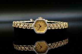 Rare Vintage Omega Octagonal Solid 14K Gold Lady ' s Diamond Bracelet Watch,  NR 3