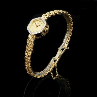 Rare Vintage Omega Octagonal Solid 14K Gold Lady ' s Diamond Bracelet Watch,  NR 5