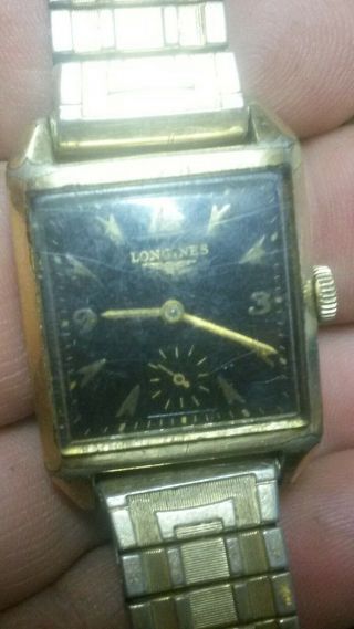 Vintage Mens Wind Up Wristwatch Longines 23z Square Black Dial Face