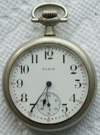 1917 Elgin Pocket Watch Grade 293 Model 7 Jewels 7j Size 16s Open Faced B1071