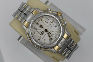Tag Heuer 6000 Ch1150.  Bd0678 Gold Professional Chronograph Ss Watch White Mens