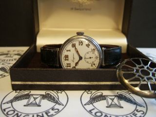 Men ' s 1926 LONGINES Silver Cased Officers Military Trench watch Boxed 12