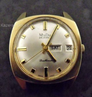 Vintage Mudu Doublematic 25 Jewel Day Date Automatic Gold Plated Wristwatch