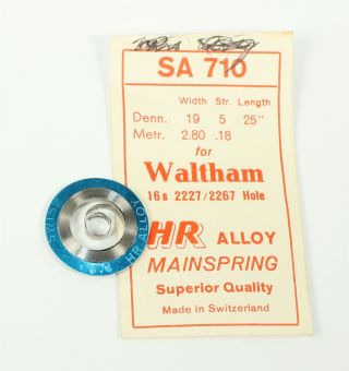 Waltham 16 Size Pocket Watch Mainspring Nos Part 2227 / 2267 Hole - Tb749