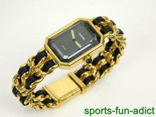 Womens Chanel 20mm Chain Premiere Quartz Wristwatch Gold M Black Gold Plated