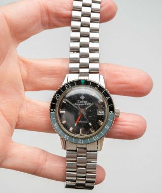 Vintage 1969 ZODIAC Aerospace GMT Watch Black Gray Bezel Automatic Space Craft 2