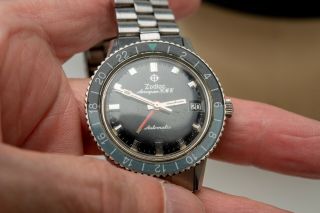 Vintage 1969 ZODIAC Aerospace GMT Watch Black Gray Bezel Automatic Space Craft 5