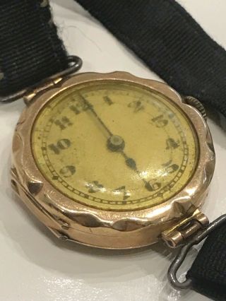 Vintage Antique 9ct Gold Watch Hallmark Ladies Trench Style Pre Ww1 1912 Joblot