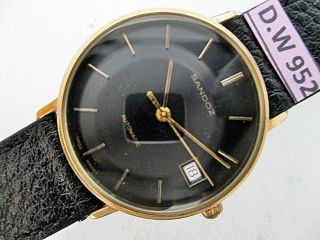 Vintage Sandoz Black Dial Gold Automatic Mens Round Date Dw952 Watch $1