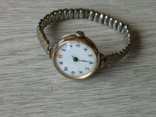 Antique 9 Ct Gold Ww1 15 Jewel Wrist Watch.  1913.  Ticks.