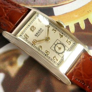 Mens 1940 Gruen 14k Solid Gold 355 Precision Long & Curved Art Deco Swiss Watch