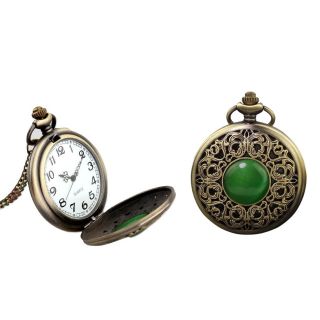 Gents Green Stone Filigree Pocket Fob Watch Steampunk/victorian/wedding/goth Vtg