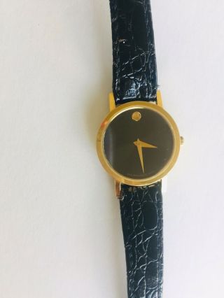 Movado Museum Watch Swiss Quartz Black Dial Leather Strap Ladies Watch