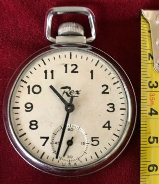 Vintage Mechanical Wind Up Rex Pocket Watch Made In The Usa