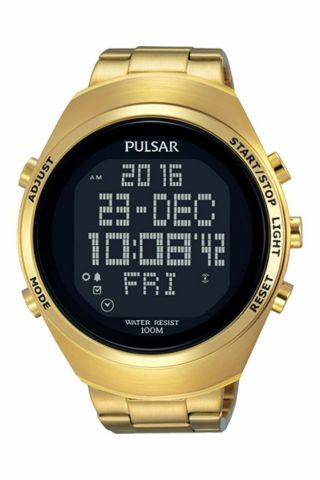 Pulsar Sports Gents Gold Tone Chronograph Digital World Time Watch Pq2 056