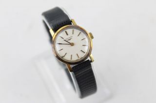 Vintage Ladies Longines Gold Tone Wristwatch Hand - Wind W/ Leather Strap