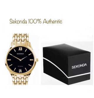 Sekonda Mens Gold Plated Bracelet & Black Dial Watch 1611 With Gift Box