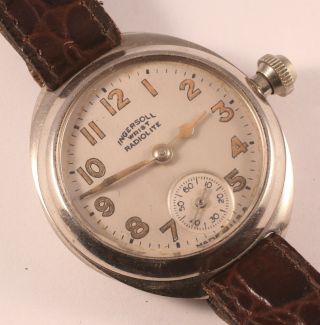 Vintage Ingersoll Wrist Radiolite Trench Watch - Large Size & Big Crown