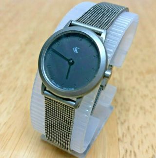 Vintage Calvin Klein Ck Swiss Lady Titan - Tone Analog Quartz Watch Hours Batt