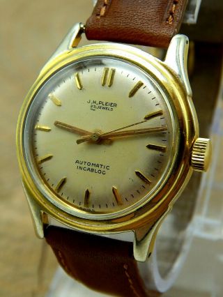 Vintage Swiss Made J.  H.  Pleier 23 Jewels Watch 20 Microns Gold Plate Automatic