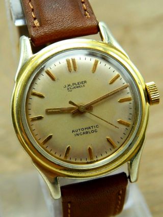 Vintage Swiss Made J.  H.  Pleier 23 Jewels Watch 20 Microns Gold Plate Automatic 2