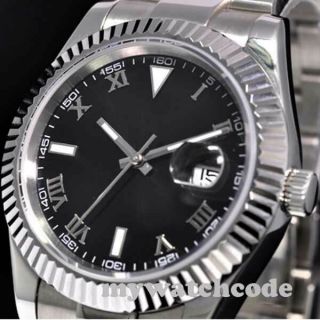 40mm Bliger Sterile Black Dial Date Roman Sapphire Glass Automatic Mens Watch 24