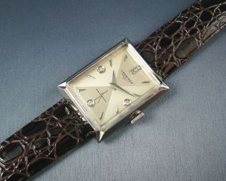 Vintage Longines Art Deco Solid 14k White Gold Diamond Dial 17j Mens Watch 1950s